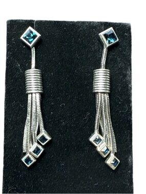 Richard Chai x JewelMint Blue Crystal Tassel Dangle Earrings